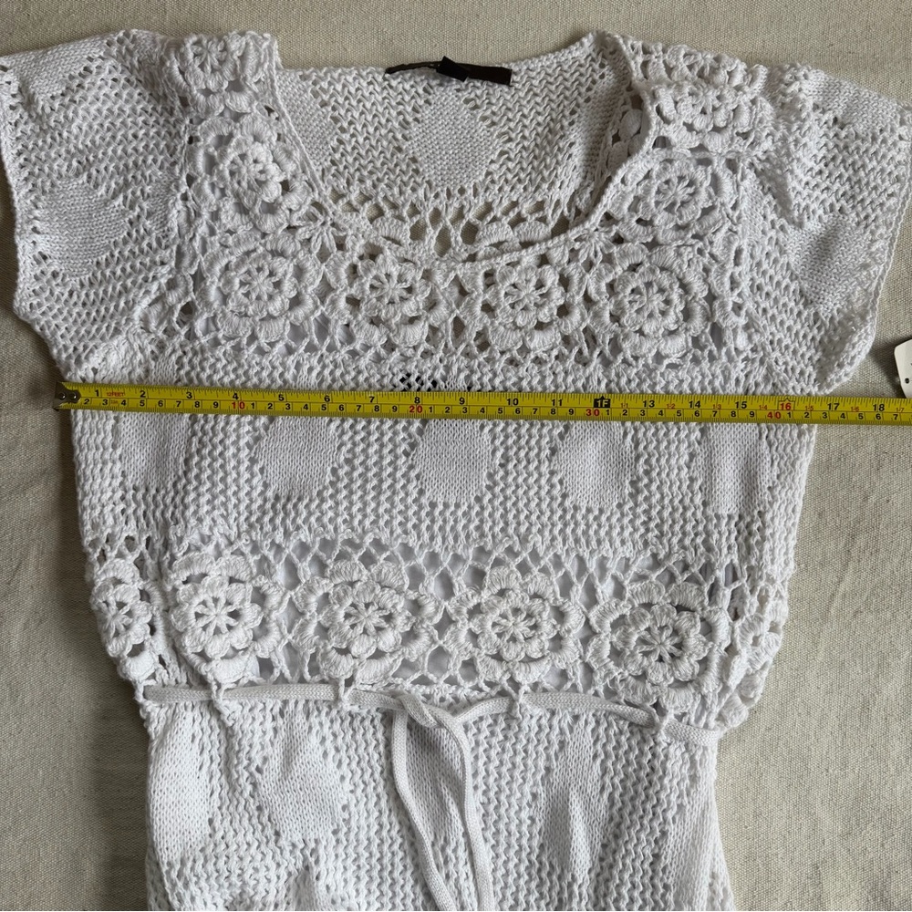 Fever White Crochet Floral Knit Mini Dress NWT Boho Festival Summer Beach Cover - Picture 10 of 12